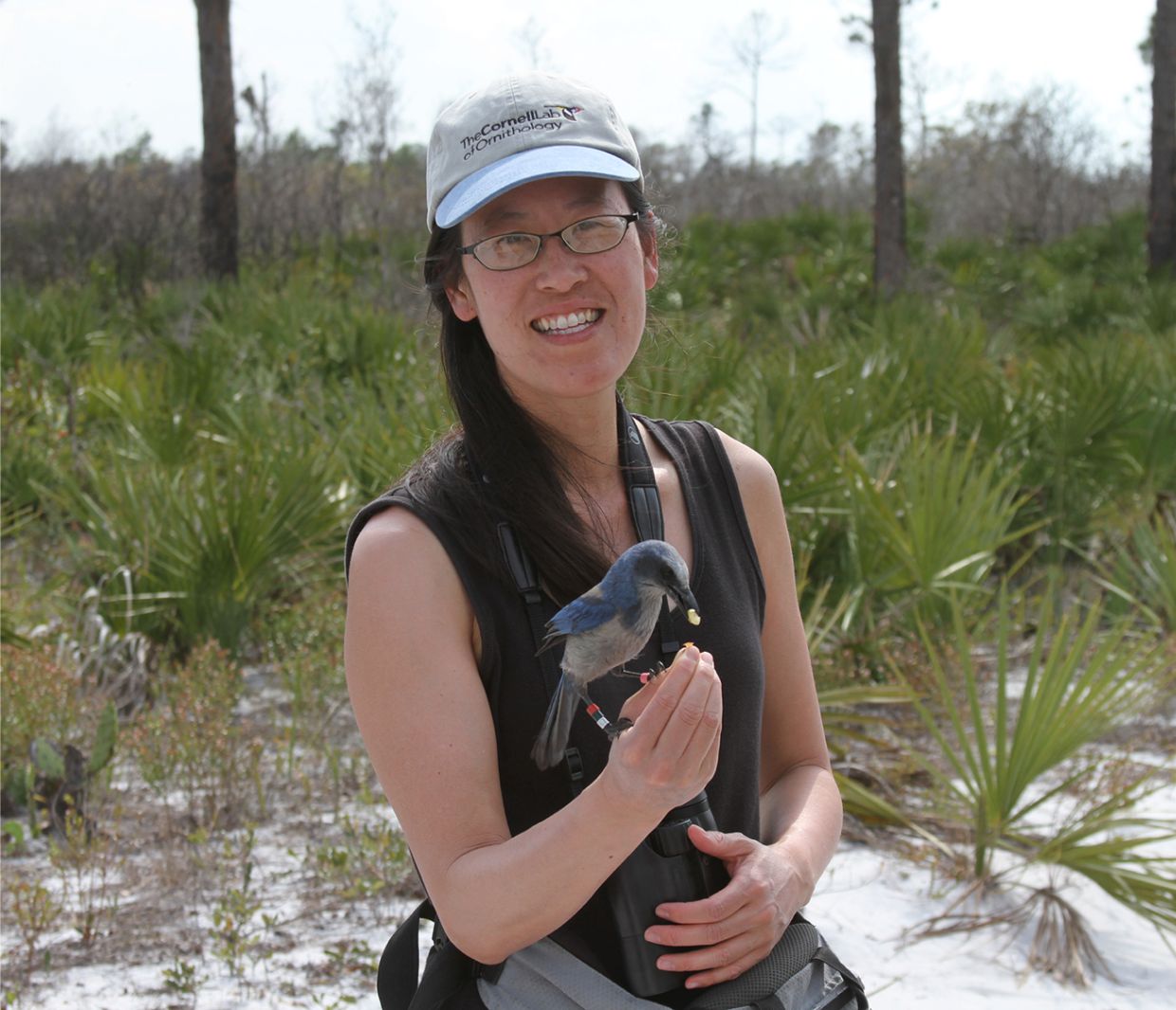 Miyoko Chu with a Florida Scrub Jay